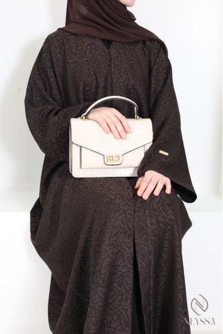 Dubai Kimono-Abaya aus fließendem braunem Brokatstoff