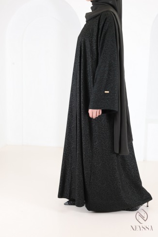 Abaya Dubaï kimono luxe brocart vert tissu fluide avec strass femme