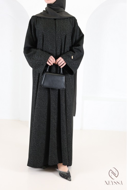 Luxury Dubai kimono abaya in flowing green brocade fabric