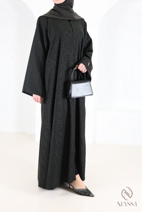 Luxury Dubai kimono abaya in flowing green brocade fabric