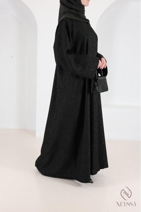 Luxury Dubai kimono abaya in flowing green brocade fabric