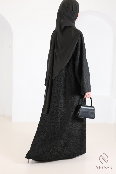 Luxury Dubai kimono abaya in flowing green brocade fabric