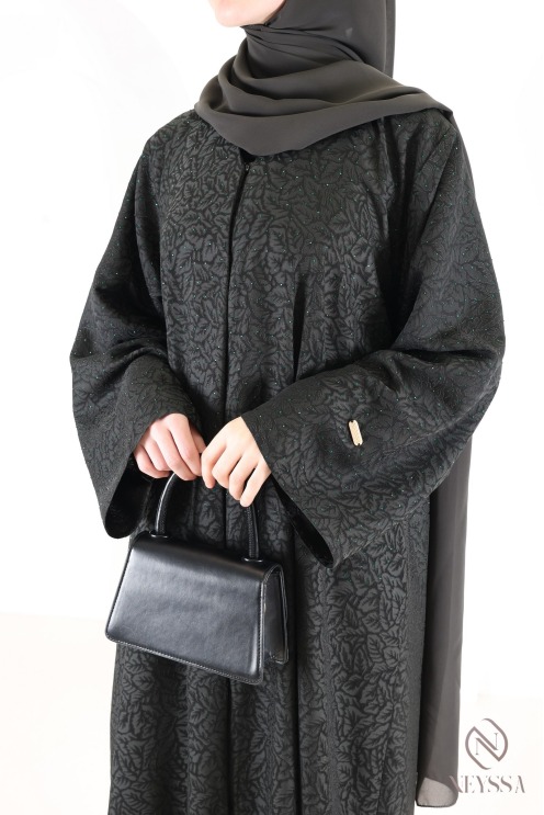 Luxury Dubai kimono abaya in flowing green brocade fabric