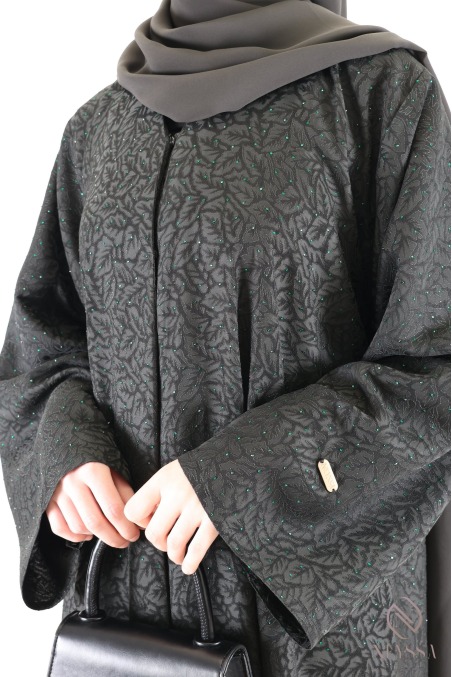 Luxury Dubai kimono abaya in flowing green brocade fabric