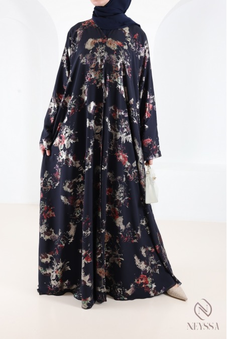 Abaya Dubaï kimono bleu en mousseline à motifs hijabi tendance