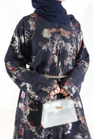 Dubai abaya kimono in blue chiffon with trendy hijabi patterns 2