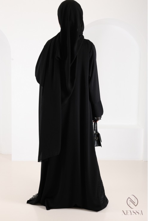 Schwarze Dubai-Abaya mit Spitze, elegant für das Eid-Fest
