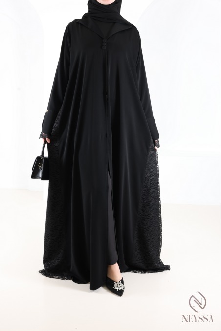 Schwarze Dubai-Abaya mit Spitze, elegant für das Eid-Fest