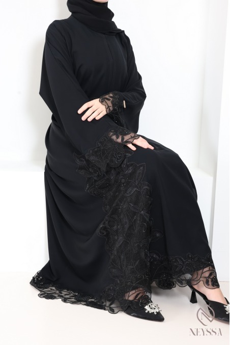 Abaya Dubai Luxus-Kimono mit trendiger Stickerei, schwarz, für Damen