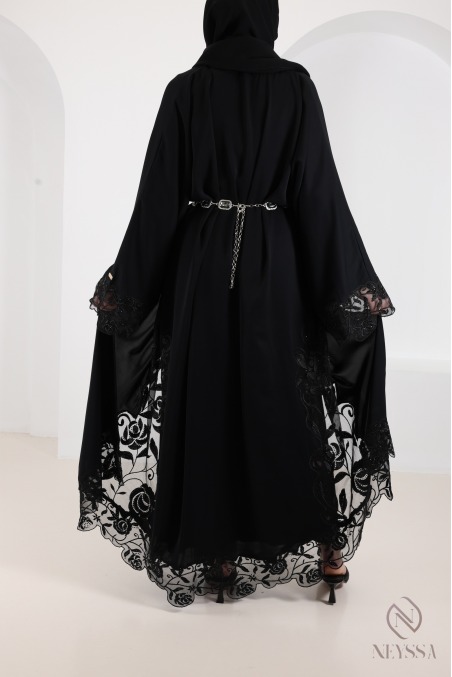 Abaya Dubai Luxus-Kimono mit trendiger Stickerei, schwarz, für Damen