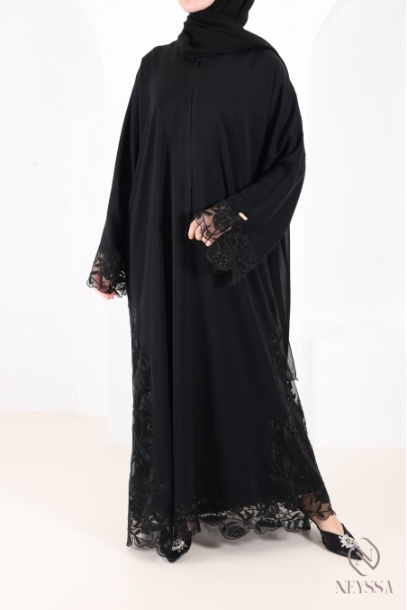 Abaya Dubai Luxus-Kimono mit trendiger Stickerei, schwarz, für Damen