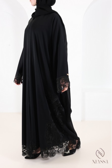 Abaya Dubai Luxus-Kimono mit trendiger Stickerei, schwarz, für Damen