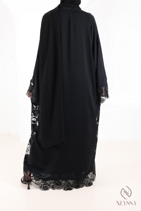 Abaya Dubai Luxus-Kimono mit trendiger Stickerei, schwarz, für Damen