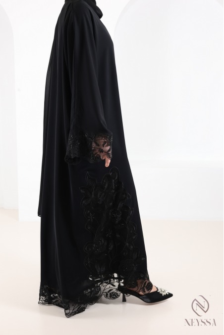 Abaya Dubai Luxus-Kimono mit trendiger Stickerei, schwarz, für Damen