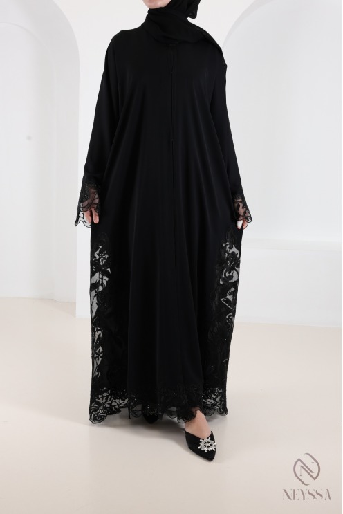 Abaya Dubai Luxus-Kimono mit trendiger Stickerei, schwarz, für Damen