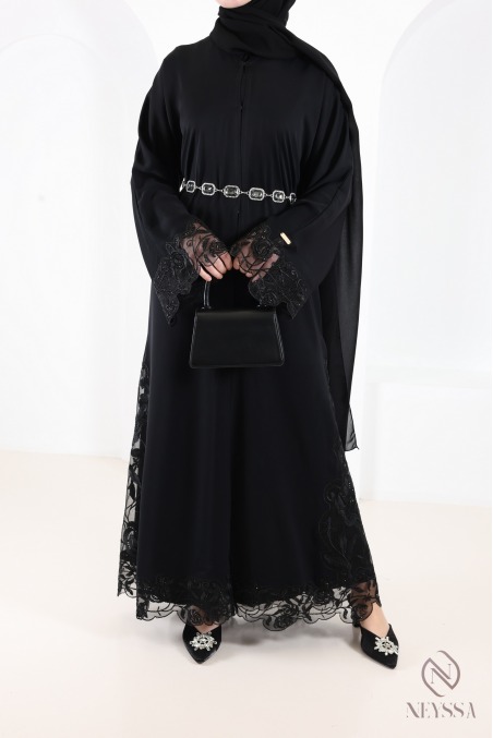 Abaya Dubai Luxus-Kimono mit trendiger Stickerei, schwarz, für Damen