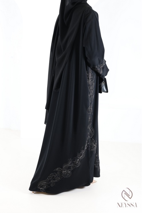 Abaya Dubaï kimono avec broderies et strass manches revers