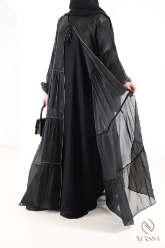 Abaya kimono Dubaï femme, 3 pièces avec hijab inclus en organza 2