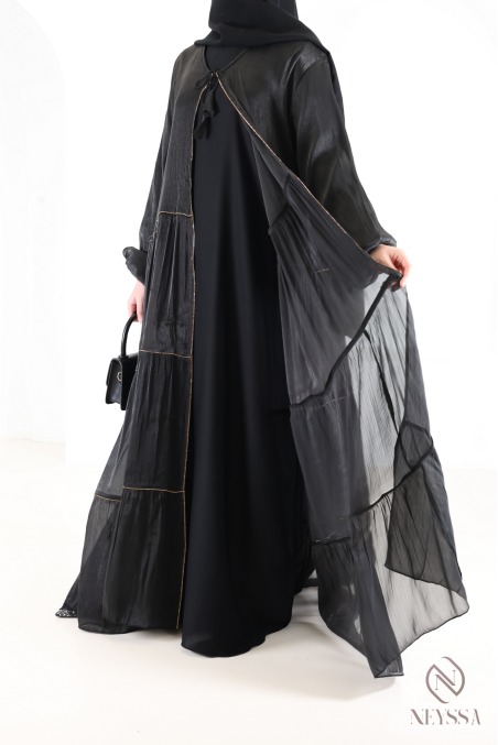 Women's Dubai kimono abaya, 3 pieces with organza hijab included