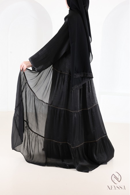 Women's Dubai kimono abaya, 3 pieces with organza hijab included