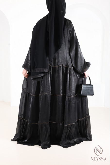 Women's Dubai kimono abaya, 3 pieces with organza hijab included