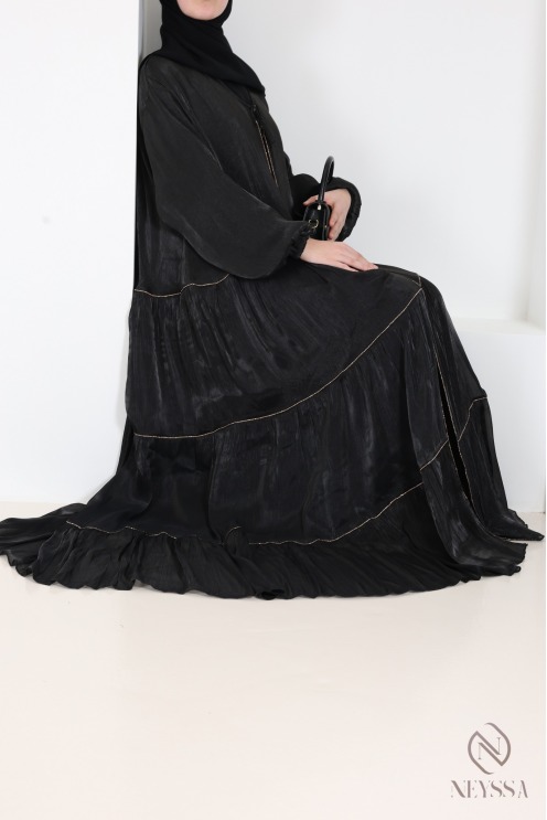 Women's Dubai kimono abaya, 3 pieces with organza hijab included