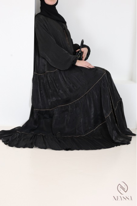 Women's Dubai kimono abaya, 3 pieces with organza hijab included