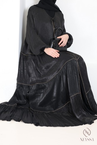 Women's Dubai kimono abaya, 3 pieces with organza hijab included