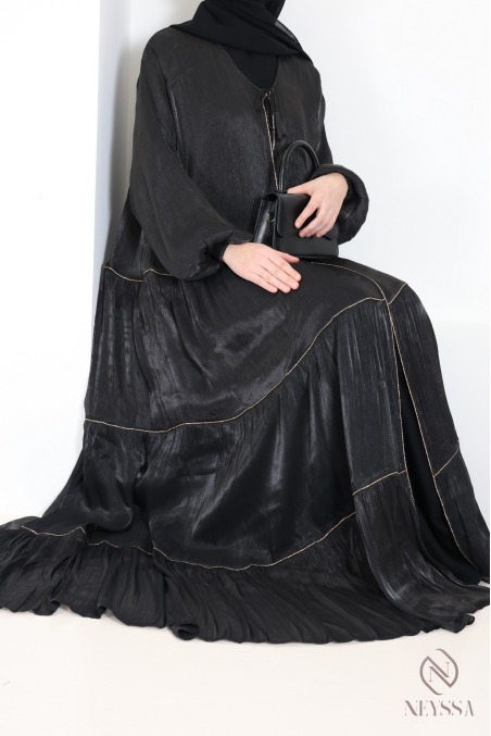Women's Dubai kimono abaya, 3 pieces with organza hijab included