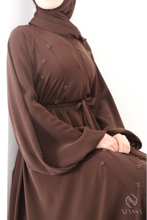 Dubai umbrella browny abaya with embroidered pearl motifs
