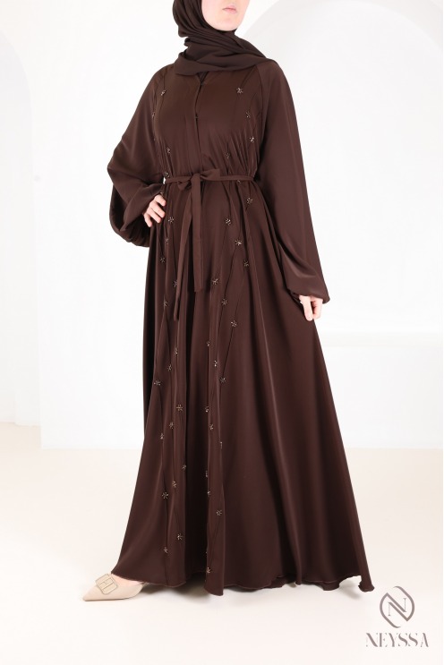 Dubai umbrella browny abaya with embroidered pearl motifs
