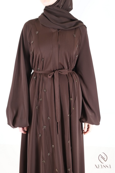 Dubai umbrella browny abaya with embroidered pearl motifs