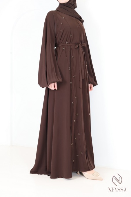 Dubai umbrella browny abaya with embroidered pearl motifs
