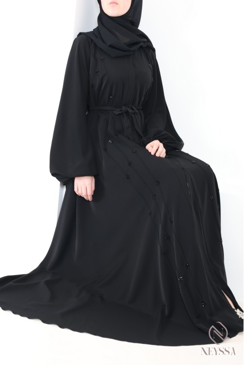 Schwarzer Kimono-Abaya Dubai mit ausgestelltem Schnitt