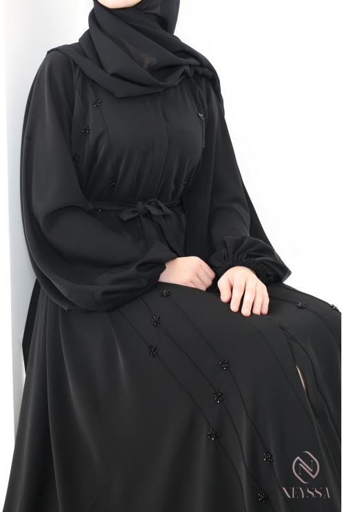 Schwarzer Kimono-Abaya Dubai mit ausgestelltem Schnitt