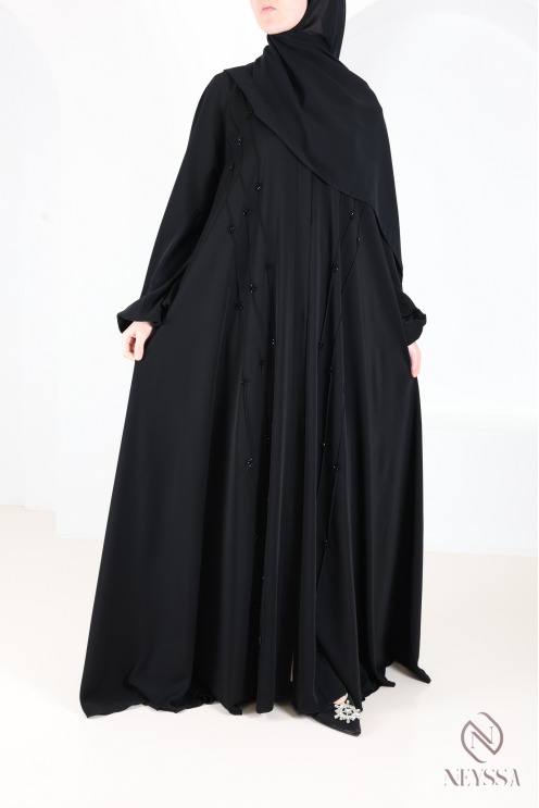 Schwarzer Kimono-Abaya Dubai mit ausgestelltem Schnitt