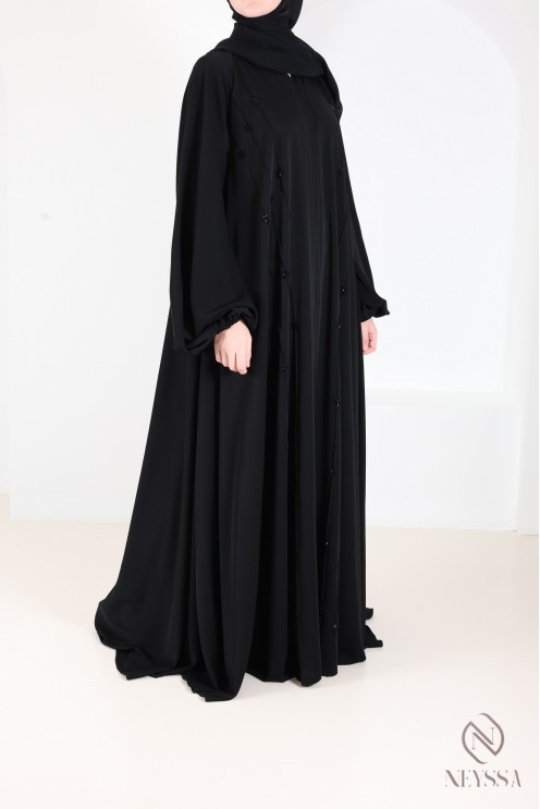 Schwarzer Kimono-Abaya Dubai mit ausgestelltem Schnitt