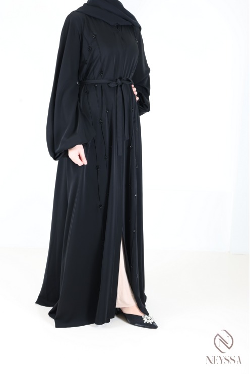 Schwarzer Kimono-Abaya Dubai mit ausgestelltem Schnitt
