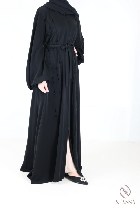 Schwarzer Kimono-Abaya Dubai mit ausgestelltem Schnitt