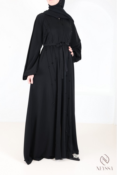 Schwarzer Kimono-Abaya Dubai mit ausgestelltem Schnitt