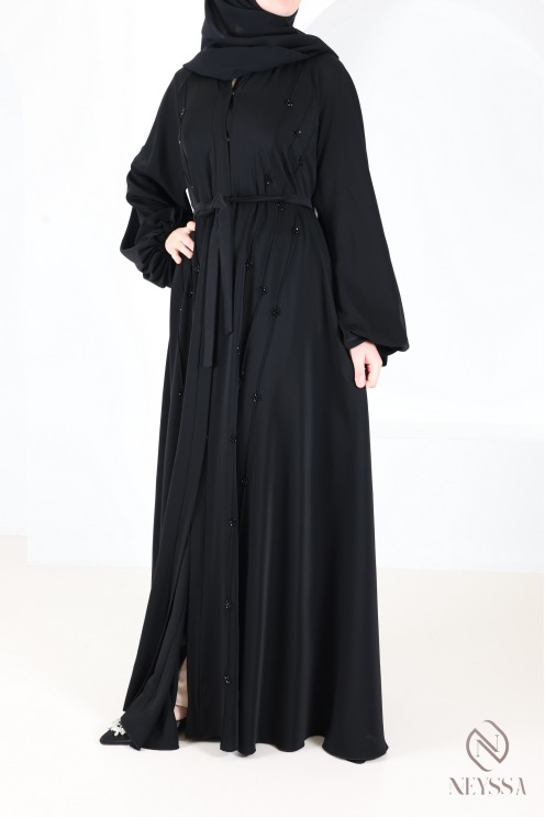 Schwarzer Kimono-Abaya Dubai mit ausgestelltem Schnitt