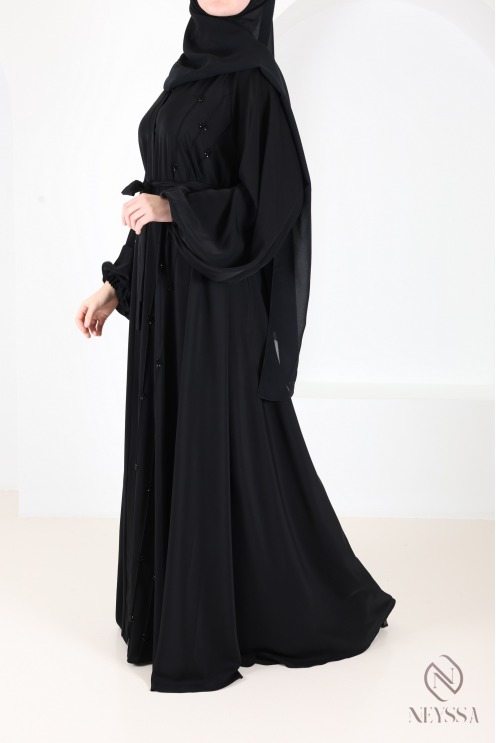 Schwarzer Kimono-Abaya Dubai mit ausgestelltem Schnitt