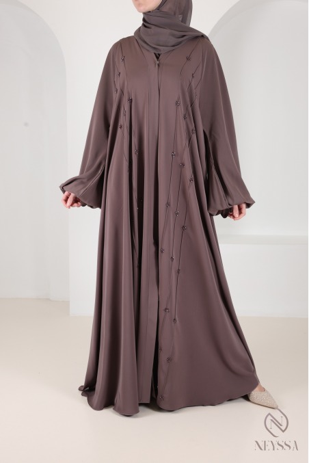 Luxury Dubai kimono abaya with hand-embroidered pearls