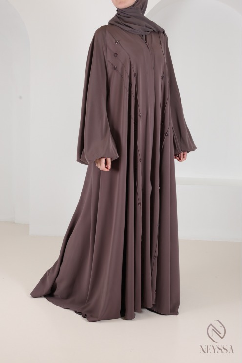 Luxury Dubai kimono abaya with hand-embroidered pearls