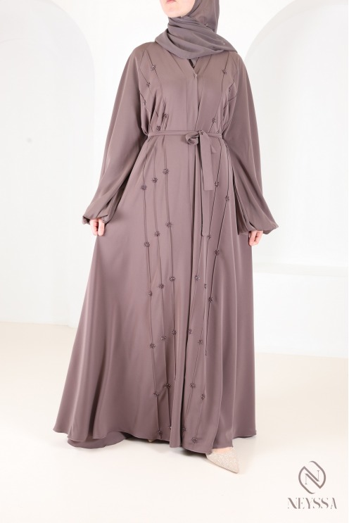 Luxuriöse Abaya Dubai Kimono mit handgestickten Perlen