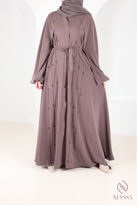 Luxury Dubai kimono abaya with hand-embroidered pearls