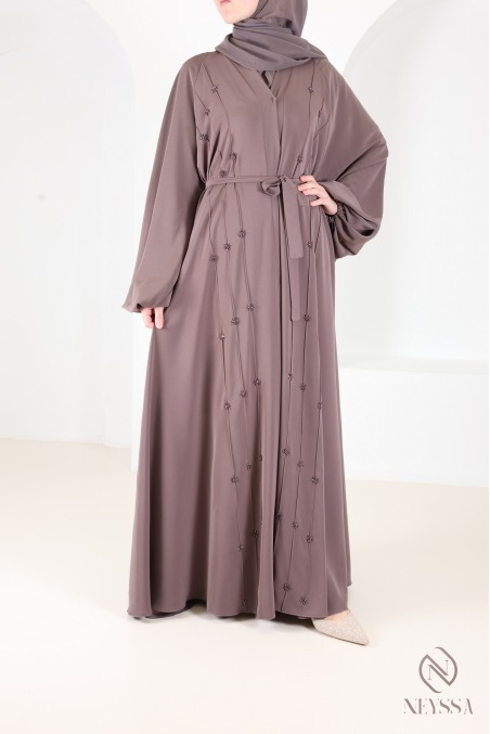 Luxuriöse Abaya Dubai Kimono mit handgestickten Perlen