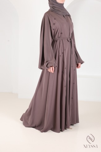 Luxury Dubai kimono abaya with hand-embroidered pearls