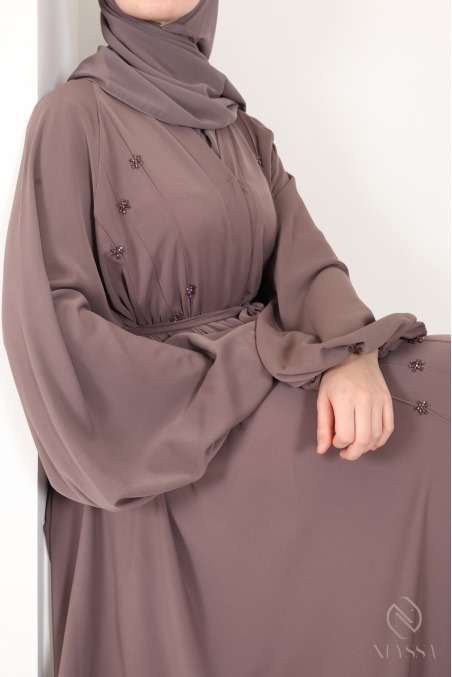 Abaya kimono Dubaï luxe avec perles brodées à la main