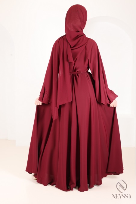 Abaya kimono Dubaï taupe coupe umbrella moderne, perles brodées